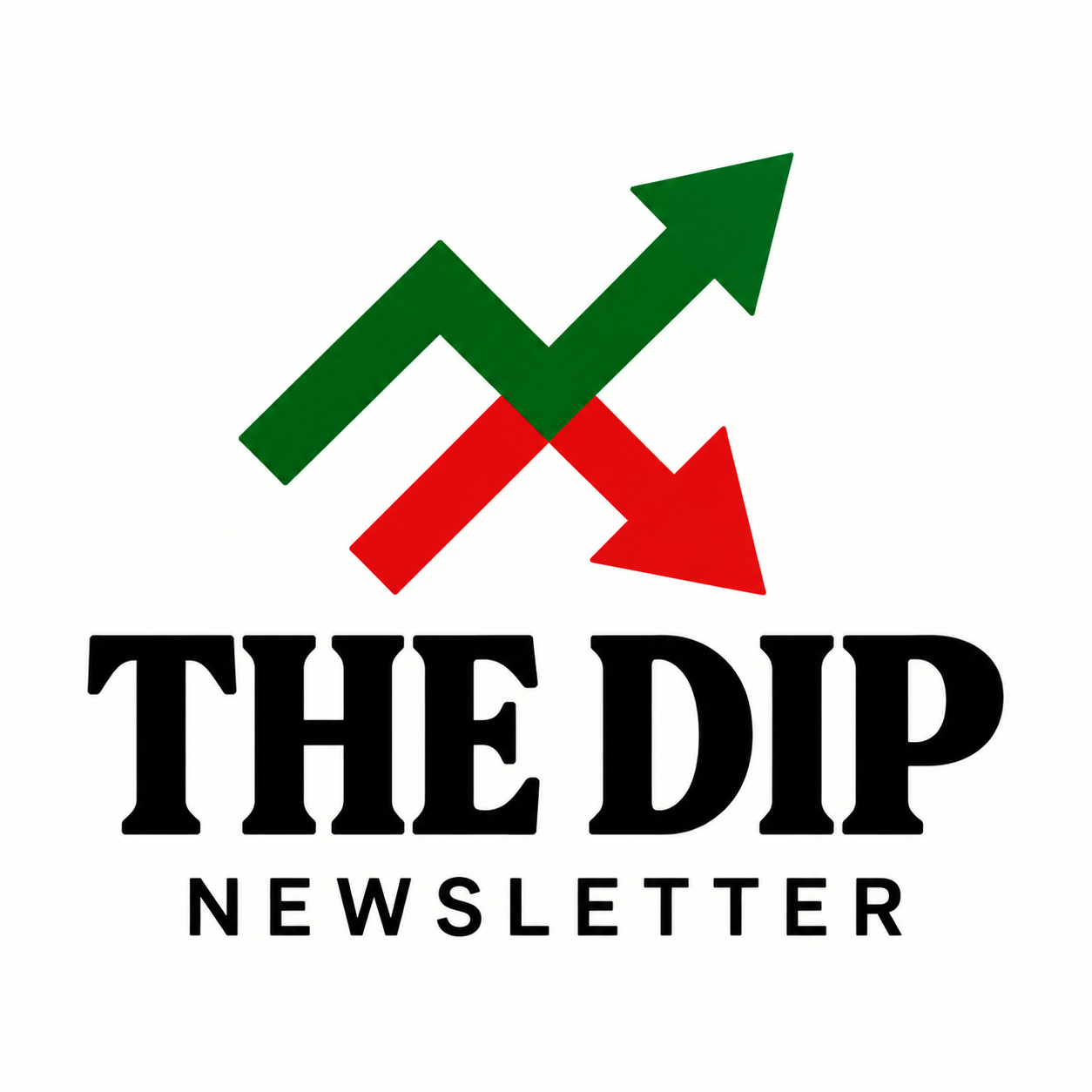 The Dip Newsletter logo with upward and downward market arrows